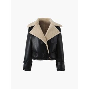 Commense Too Blessed Sherpa Lined Shearling Leather Flight Jacket Womens M